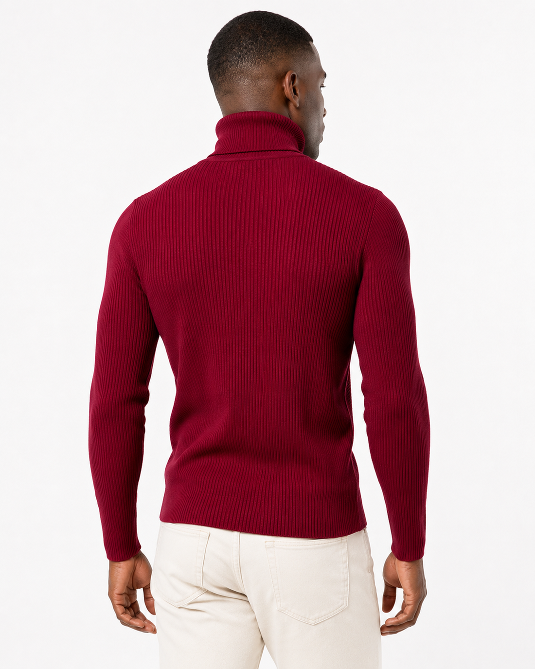 TASOU Act Self Ribbed Turtleneck Sweater – Sustainable Knit | Black, Burgundy & Gray