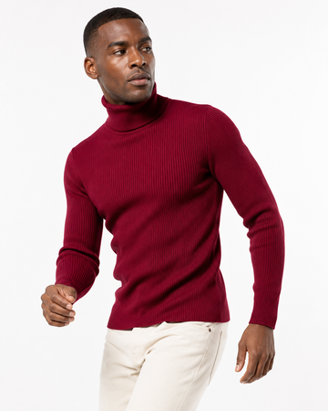 TASOU Act Self Ribbed Turtleneck Sweater – Sustainable Knit | Black, Burgundy & Gray