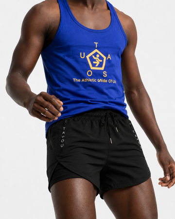 TASOU Active Self Shorts – Built-In Tights, Perforated Back & Reflective Detail | Black, Blue & Orange