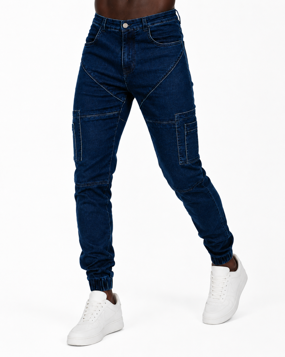 TASOU Geo Cargo Denim Pants – Navy Blue Utility Denim with Premium Pocket Design | Sizes 30–38