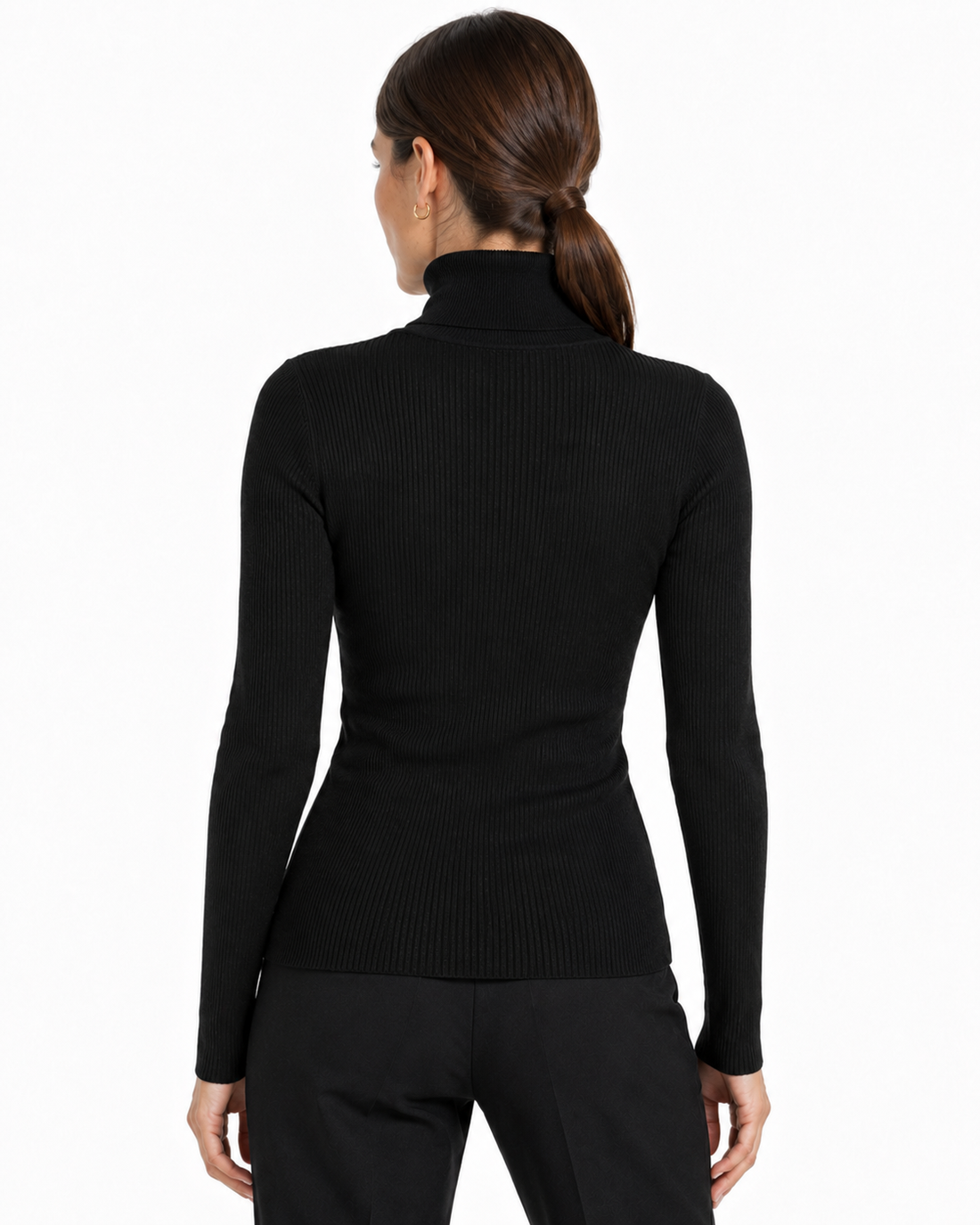 TASOU Osa's Turtleneck Sweater – Sustainable Ribbed Knit | Black & Tan
