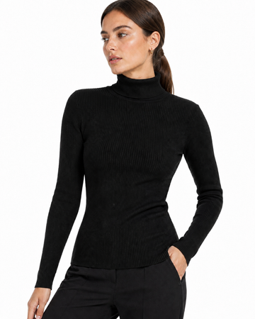 TASOU Osa's Turtleneck Sweater – Sustainable Ribbed Knit | Black & Tan