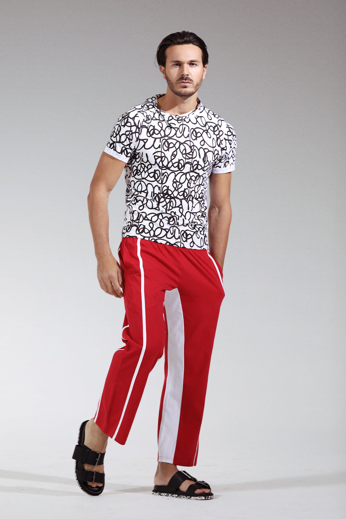 TASOU Graffiti Print Shirt & Pant Set – Organic Cotton Afrofuturist Two-Piece | Black & White