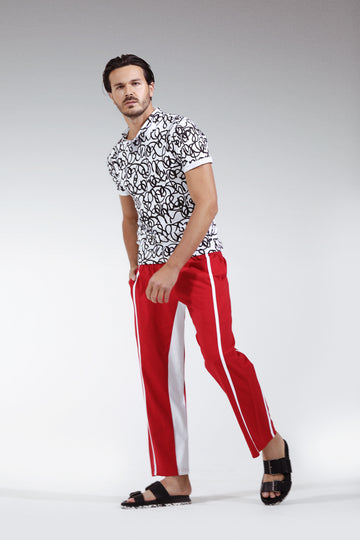 TASOU Graffiti Print Shirt & Pant Set – Organic Cotton Afrofuturist Two-Piece | Black & White
