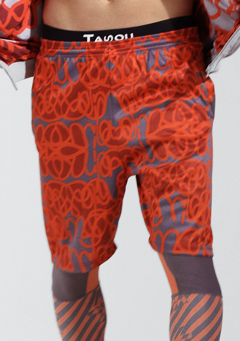 Tasou Orange And Gray  Print Shorts