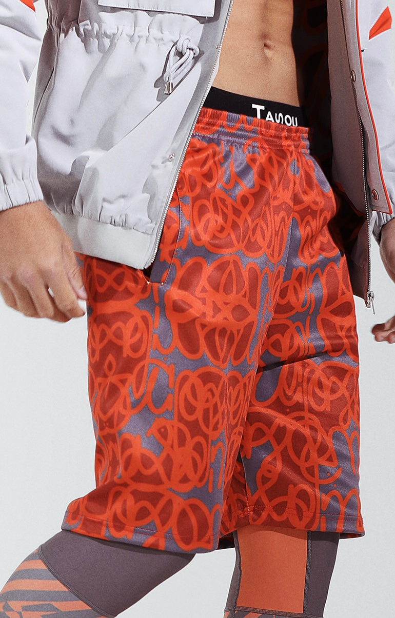 Tasou Orange And Gray  Print Shorts