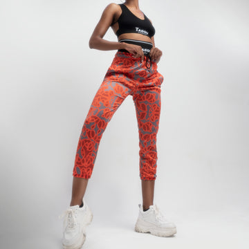 TASOU Active Self Graffiti Print Joggers – Afrofuturist Street-Style Athletic Pants | Black & White or Orange & Grey